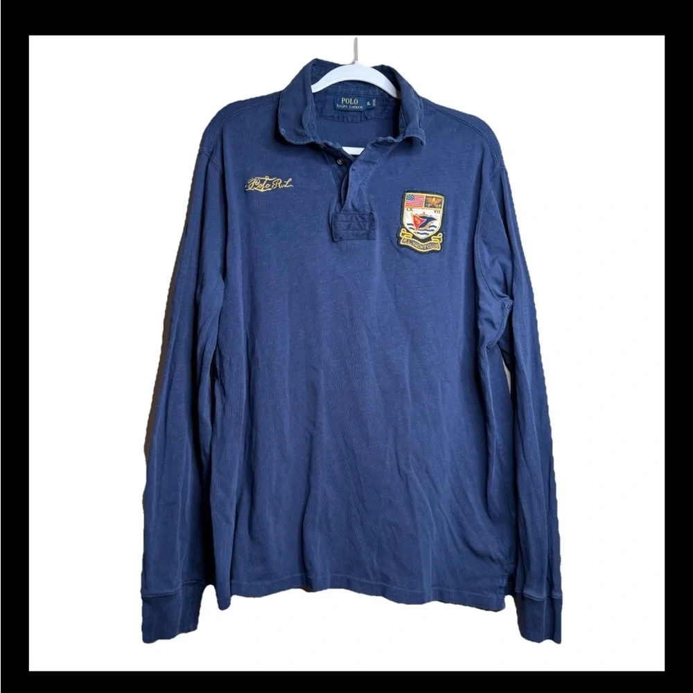 Polo Ralph Lauren RL Yacht Club Flag Patch Rugby Shirt Size XL